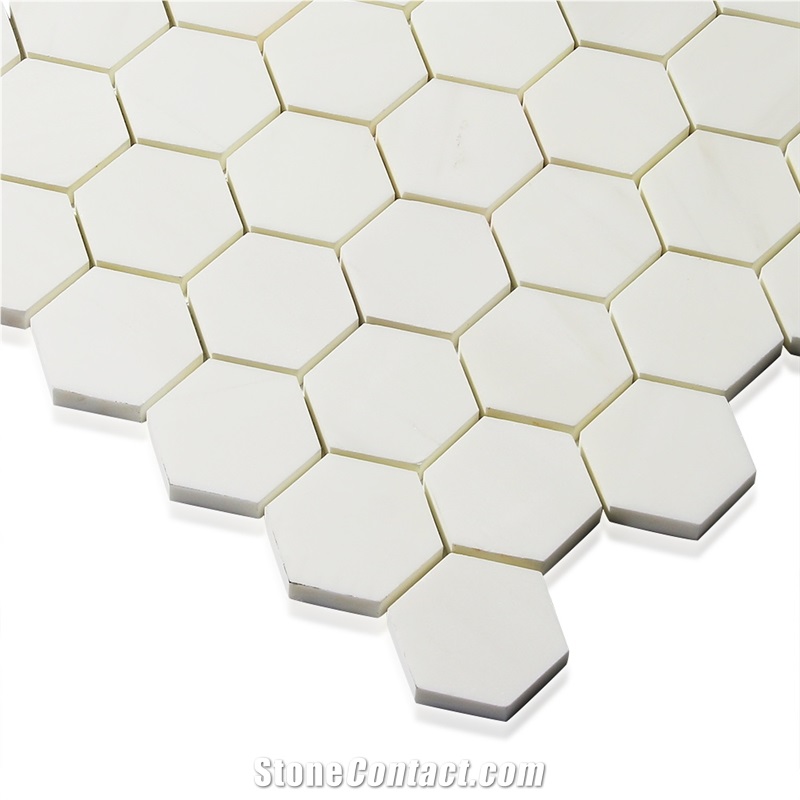 Dolomiti White Wall Hexagon Pattern Mosaic Tile