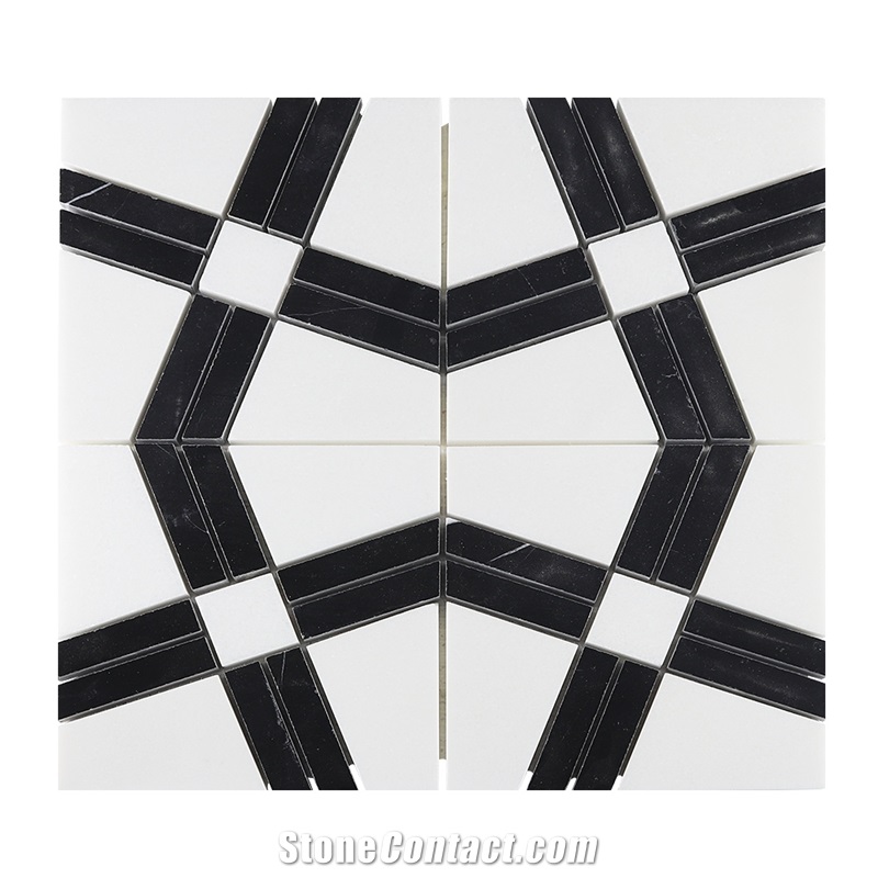 Mixed Color Black and White Retro Fretwork Mosaic