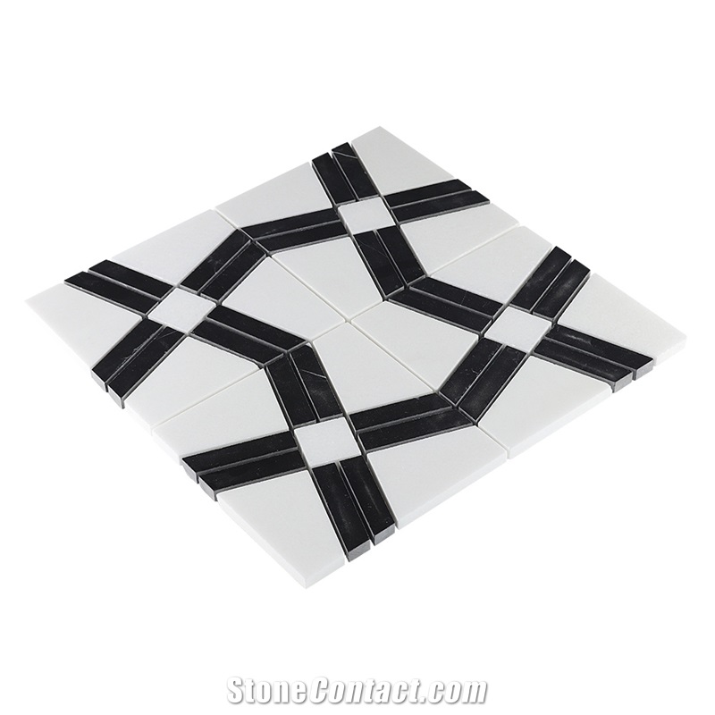 Mixed Color Black and White Retro Fretwork Mosaic