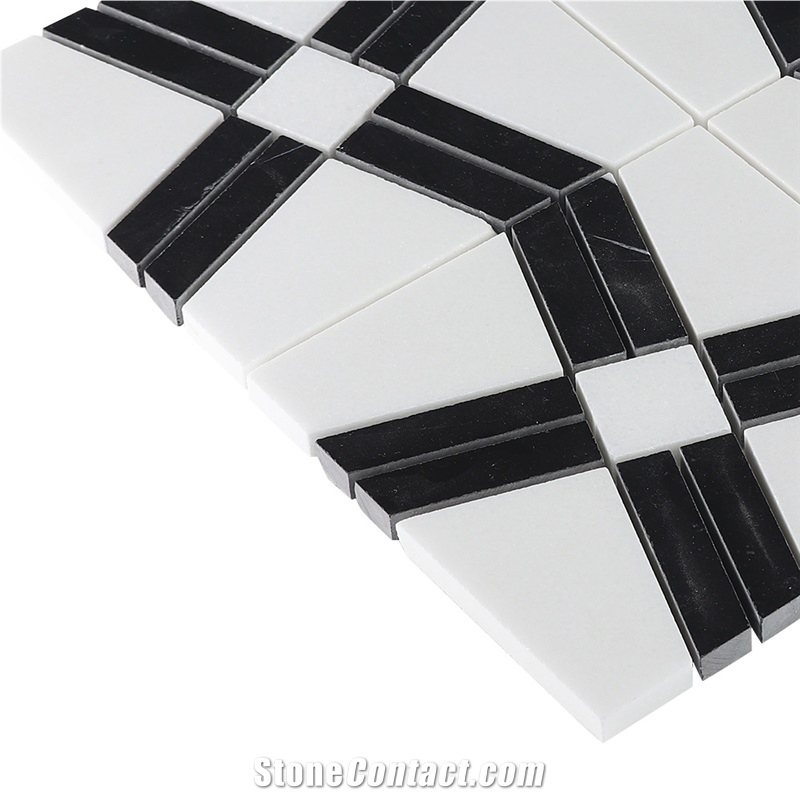 Mixed Color Black and White Retro Fretwork Mosaic
