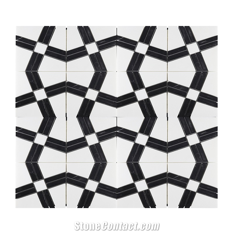 Mixed Color Black and White Retro Fretwork Mosaic