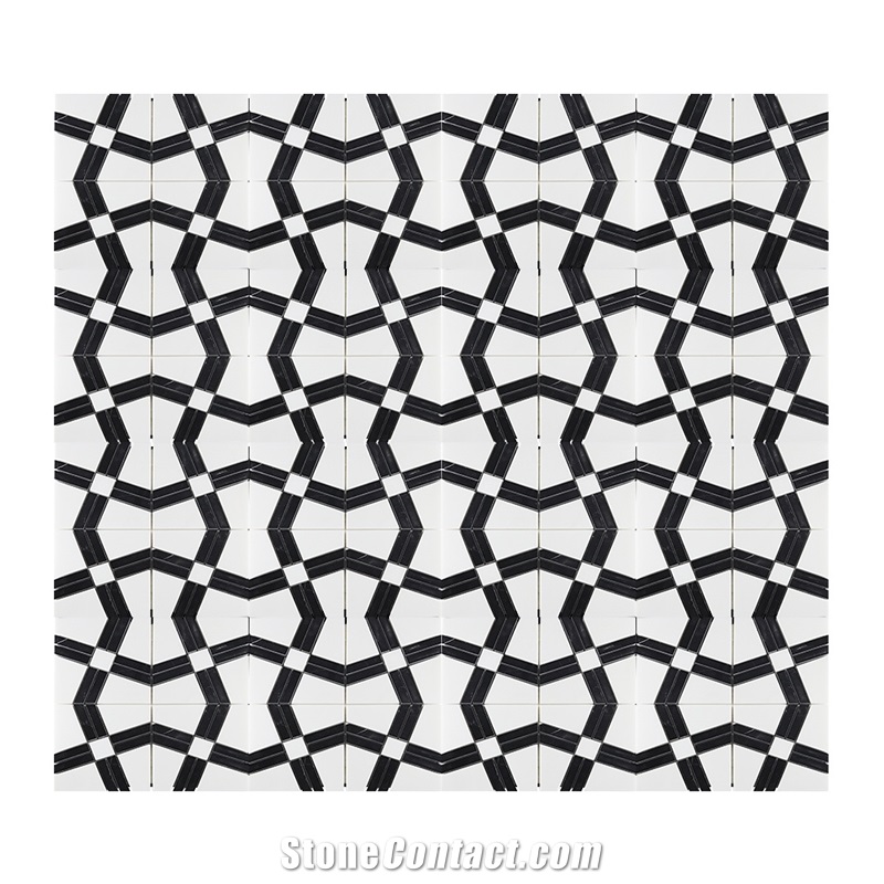 Mixed Color Black and White Retro Fretwork Mosaic