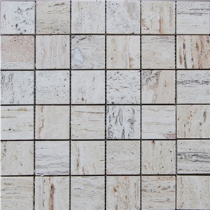 Silk Filled Polished Travertine Mosaic