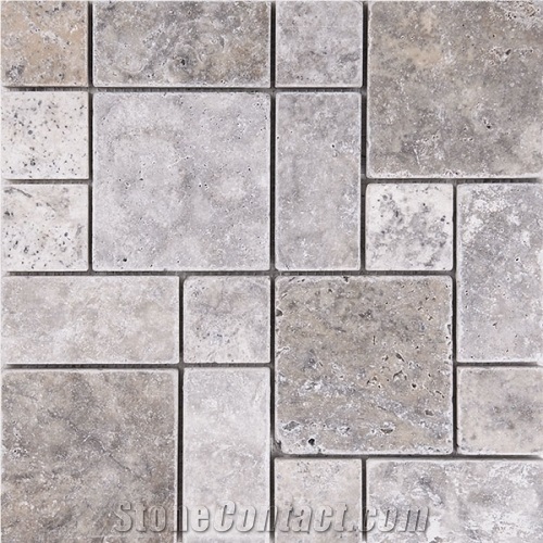 Trumbled Silver Travertine Mini Pattern Mosaic