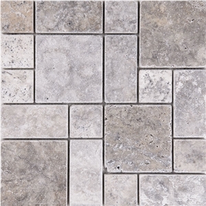Trumbled Silver Travertine Mini Pattern Mosaic