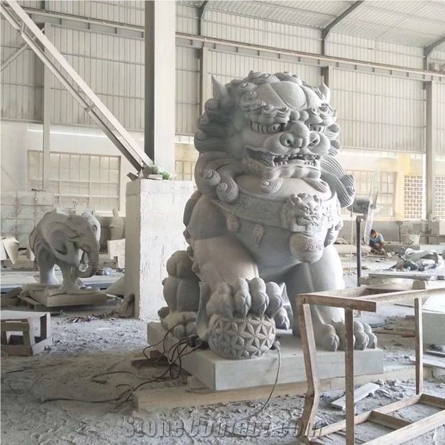 G603 White Granite Lion Guardian Statue