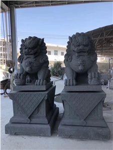 G654 Blue Granite Guardian Lions Sculpture