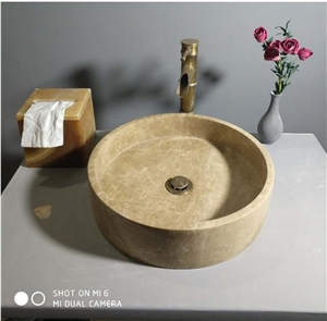 Beige Color Round Marble Basin for Hotel