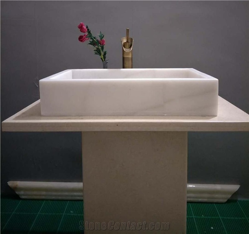 Beige Color Round Marble Basin for Hotel
