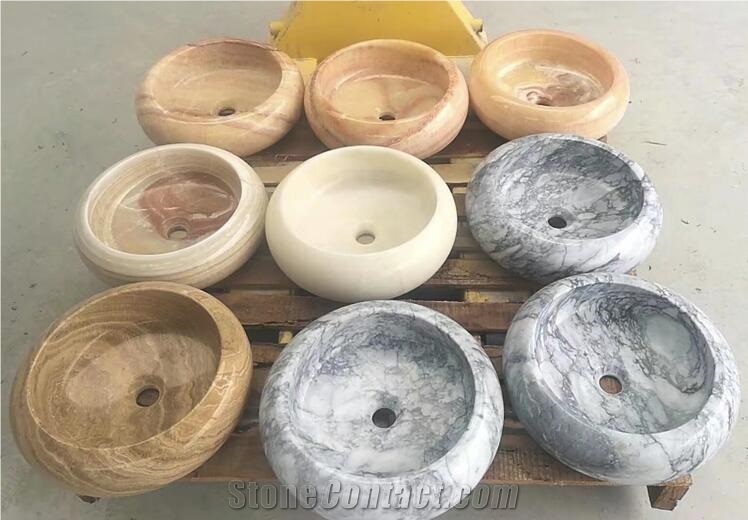 Beige Color Round Marble Basin for Hotel