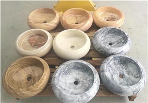Beige Color Round Marble Basin for Hotel