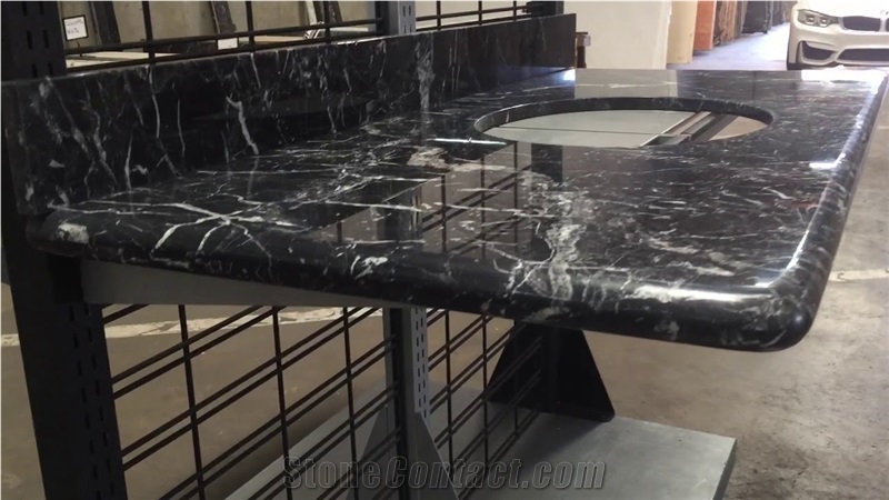 China Nero Marquina Black Marble Countertop Vanity
