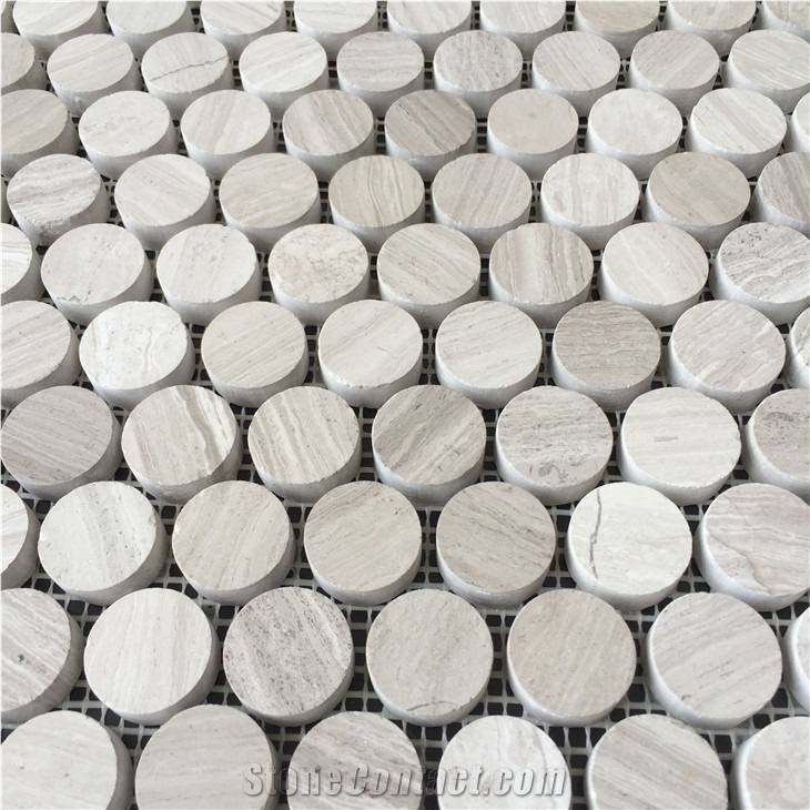 Circle White Wooden Marble Backsplash Mosaic Tiles