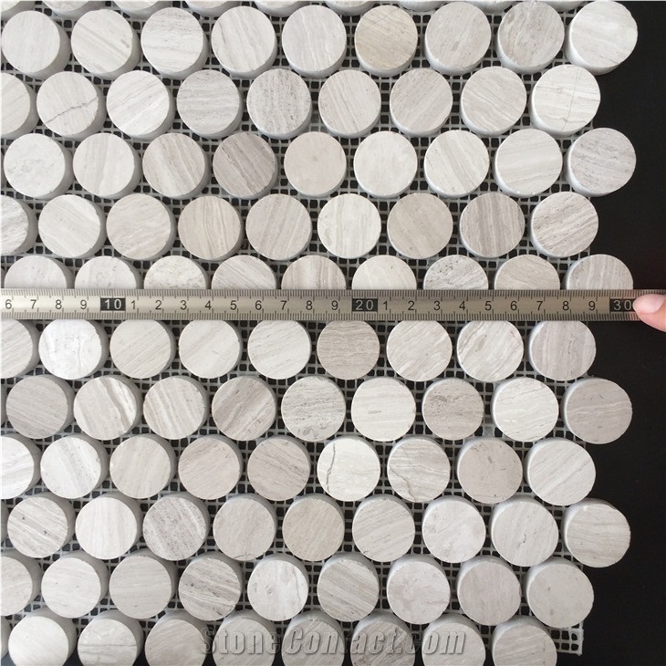 Circle White Wooden Marble Backsplash Mosaic Tiles