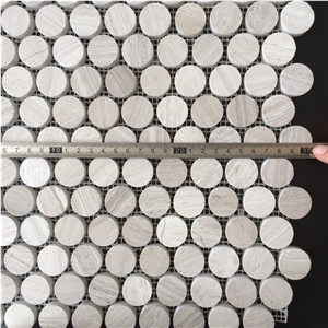 Circle White Wooden Marble Backsplash Mosaic Tiles