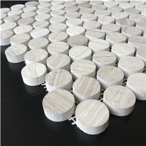 Circle White Wooden Marble Backsplash Mosaic Tiles