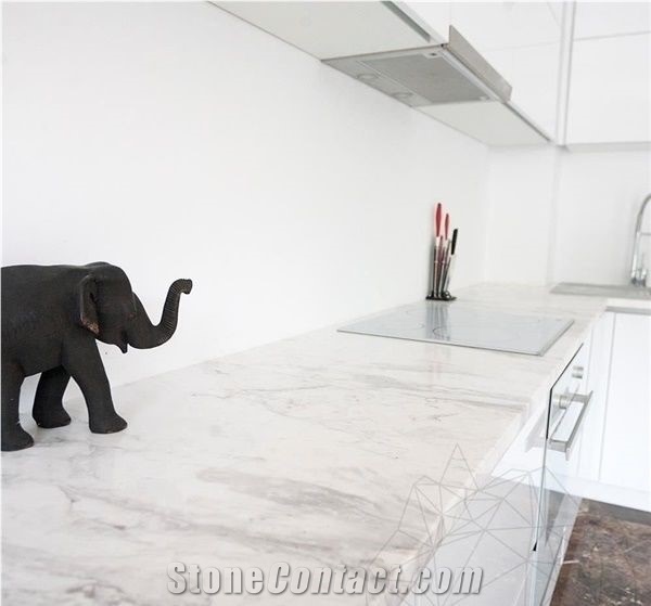 Greece Jazz White Marble Polished Kitchen Countertop