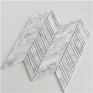 Herringbone Carrara White Stone Marble Mosaic Tile