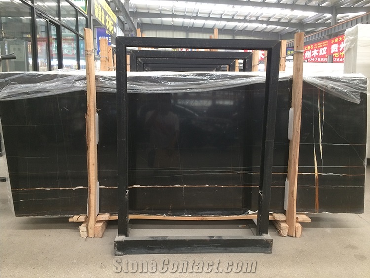 Italy Nero Portoro Macchia Larga Gold Marble Slabs