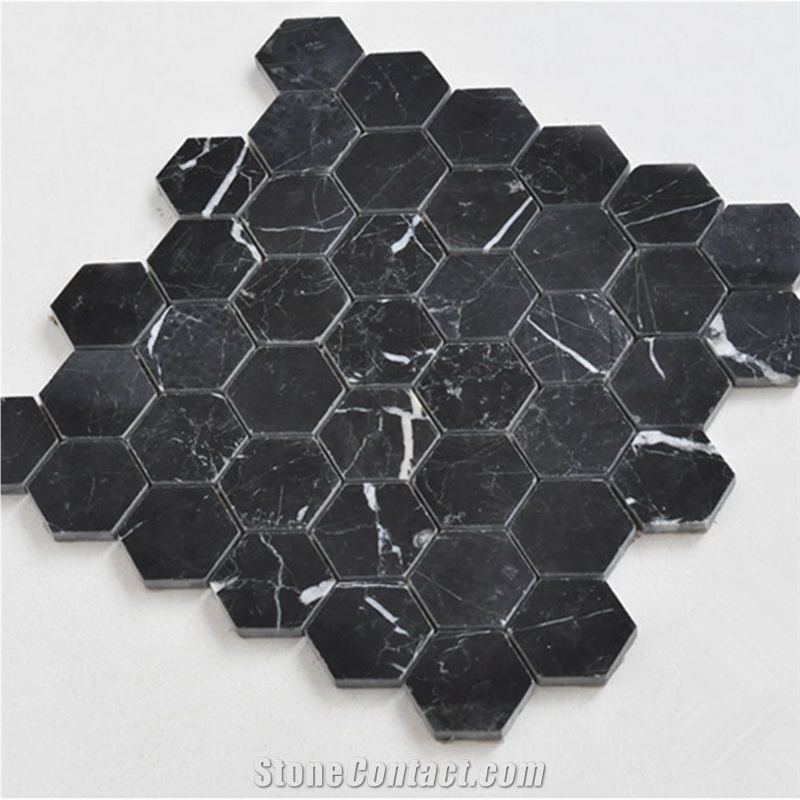 Nero Marquina Hexagon Marble Kitchen Mosaic Tiles