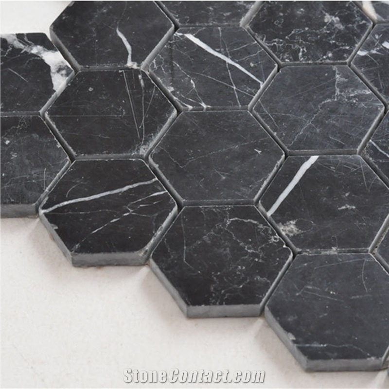 Nero Marquina Hexagon Marble Kitchen Mosaic Tiles