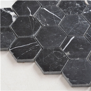 Nero Marquina Hexagon Marble Kitchen Mosaic Tiles