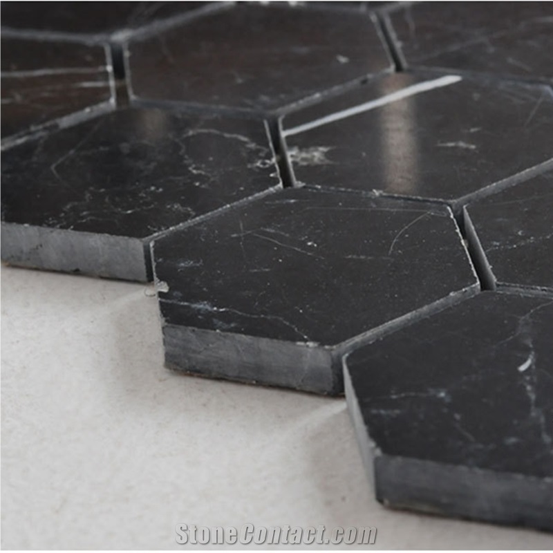 Nero Marquina Hexagon Marble Kitchen Mosaic Tiles