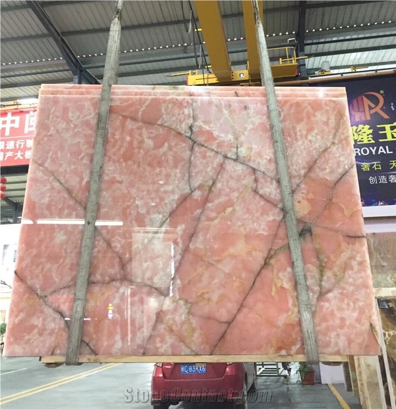 Polished Backlit Italy Onice Rosa Pink Onyx Slabs