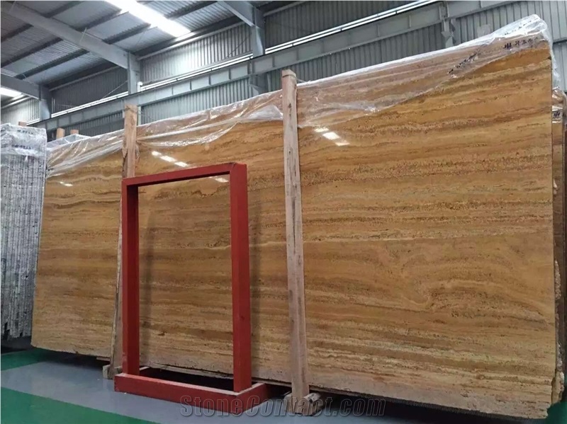 Polished Iran Azarshahr Lemon Travertine Tile Slab