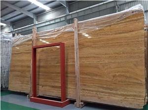 Polished Iran Azarshahr Lemon Travertine Tile Slab