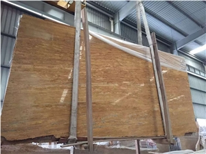 Polished Iran Azarshahr Lemon Travertine Tile Slab