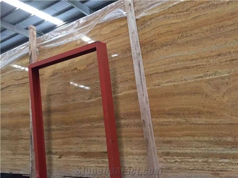 Polished Iran Azarshahr Lemon Travertine Tile Slab