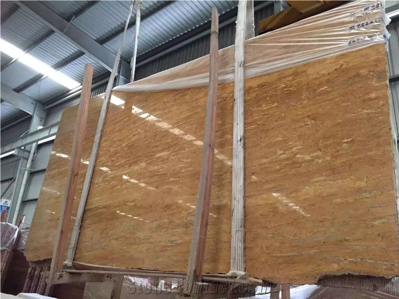Polished Iran Azarshahr Lemon Travertine Tile Slab