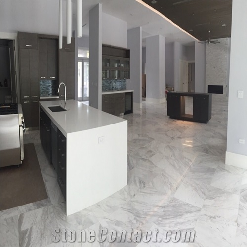 Polished White Volakas Haemus Marble Flooring Tile