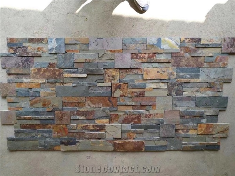 Rusty Stacked Stone Fireplace Wall Cladding