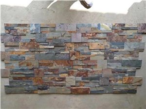 Rusty Stacked Stone Fireplace Wall Cladding
