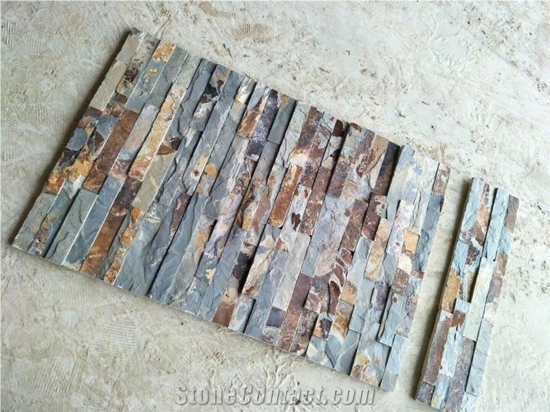 Rusty Stacked Stone Fireplace Wall Cladding