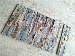 Rusty Stacked Stone Fireplace Wall Cladding