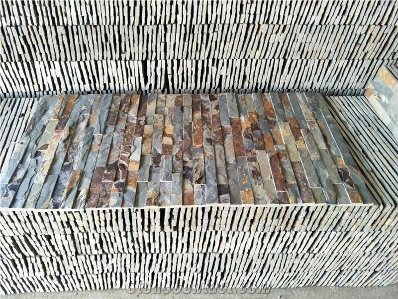 Rusty Stacked Stone Fireplace Wall Cladding
