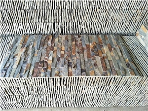 Rusty Stacked Stone Fireplace Wall Cladding