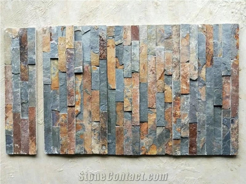 Rusty Stacked Stone Fireplace Wall Cladding