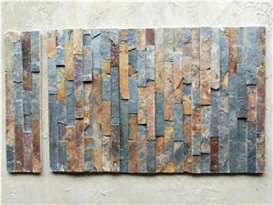 Rusty Stacked Stone Fireplace Wall Cladding