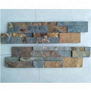 Rusty Stacked Stone Fireplace Wall Cladding