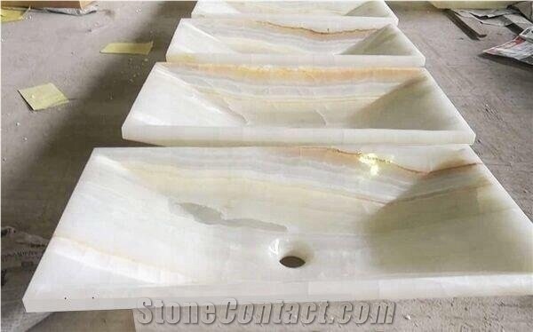 White Onyx Single Rectangular Wash Basin