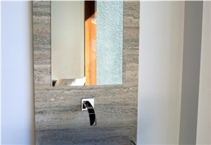 Travertine Silver Vanity in Our Showroom