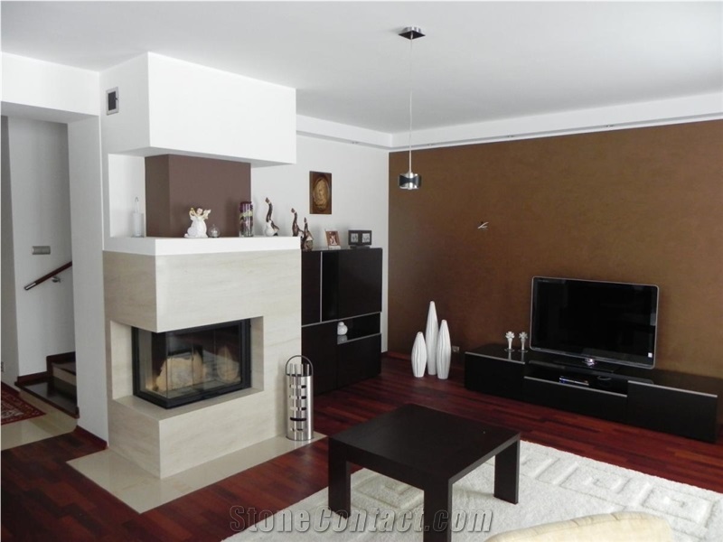 Classic Travertine Modern Fireplace