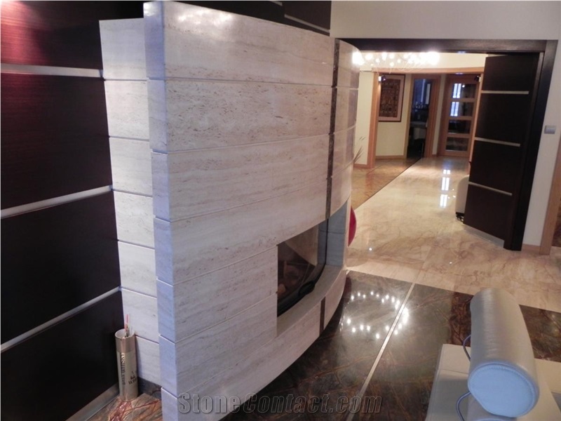 Classic Travertine Modern Fireplace