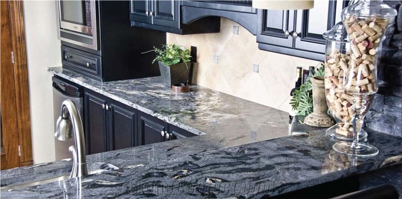 Cosmic Black Granite Kitchen Peninsula Top