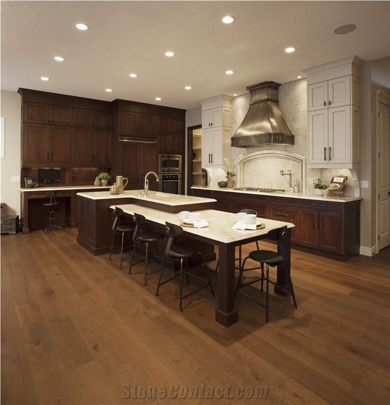 Madre Perola Natural Quartzite Kitchen