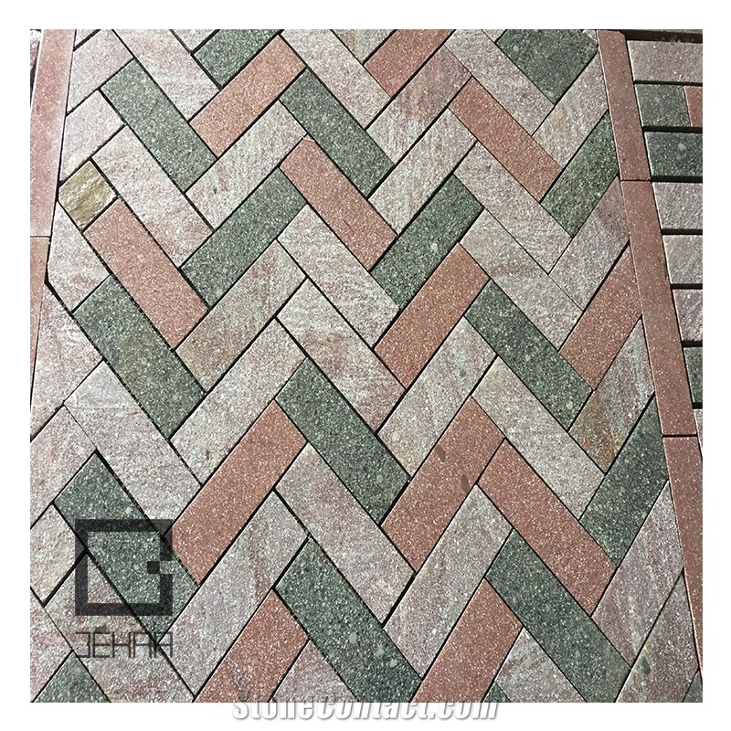 Green Porfido Flamed Tiles, Yazd Green Porphyry
